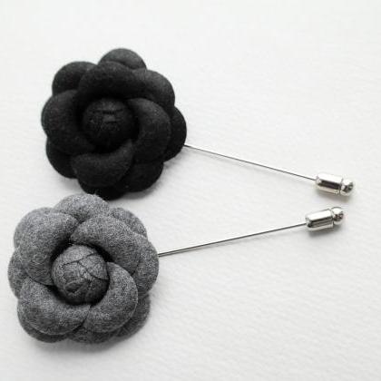 Wool Camellia Flower Boutonniere Lapel Pin