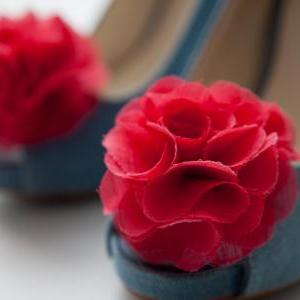 1 Pair(set Of 2)-coral Pink Chiffon Flower Shoe..