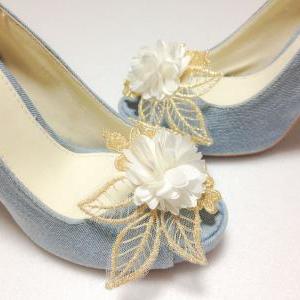 Gold Lace Leaves Flower Shoe Clips,set Of 2