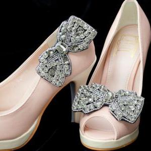 Rhinestone Gem Bow Shoe Clips,set Of 2 For Bridal..
