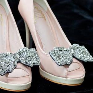 Rhinestone Gem Bow Shoe Clips,set Of 2 For Bridal..