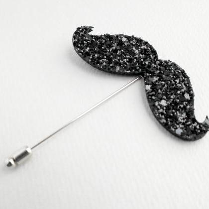 Black Glitter Mustaches Boutonniere For..