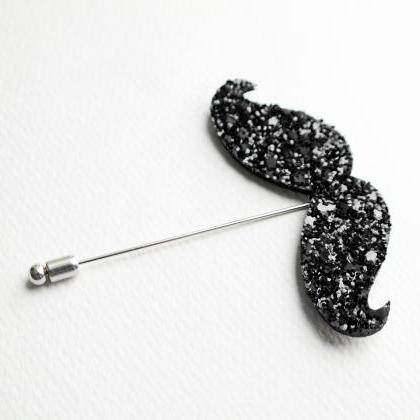 Black Glitter Mustaches Boutonniere For..