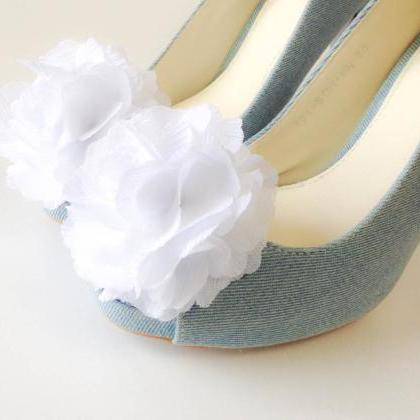 1 Pair(set Of 2)-pure White-chiffon Flower Shoe..