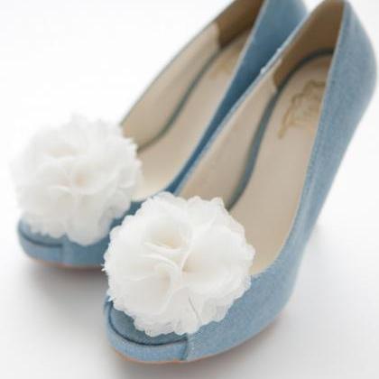1 Pair(set Of 2)-ivory-chiffon Flower Shoe Clips..
