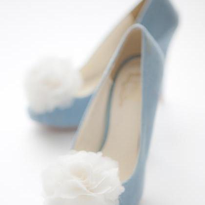 1 Pair(set Of 2)-ivory-chiffon Flower Shoe Clips..