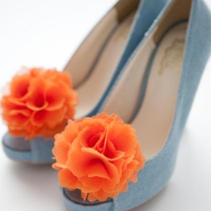 1 Pair(set Of 2)-orange-chiffon Flower Shoe Clips..