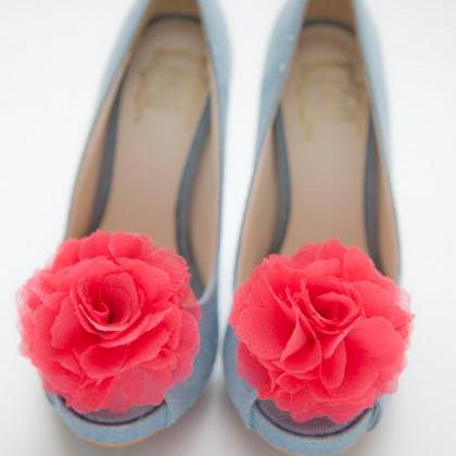 1 Pair(set Of 2)-guava Pink-chiffon Flower Shoe..