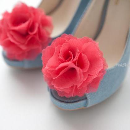 1 Pair(set Of 2)-guava Pink-chiffon Flower Shoe..