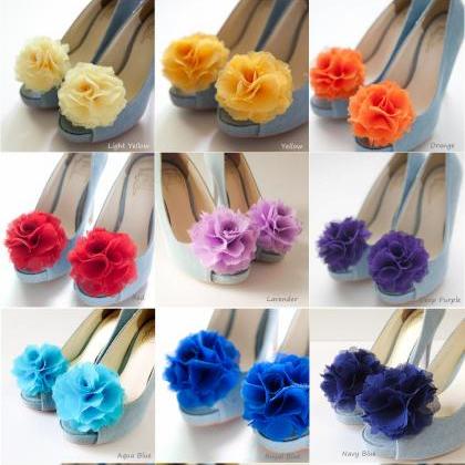 1 Pair (set Of 2) Aqua Blue Chiffon Flower Shoe..