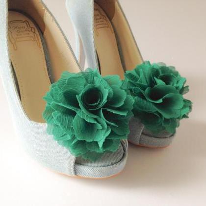 1 Pair (set Of 2) Emerald Green Chiffon Flower..