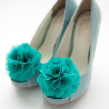 1 pair (Set of 2) Teal green Chiffo..