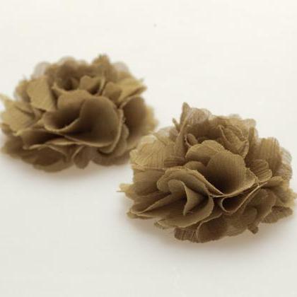 1 Pair (set Of 2) Moss Green Chiffon Flower Shoe..