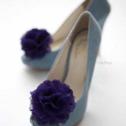 1 Pair (set Of 2) Black Chiffon Flower Shoe Clips..
