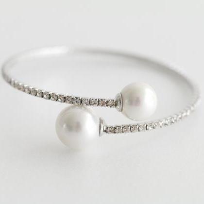 Double pearl crystal bracelet in si..