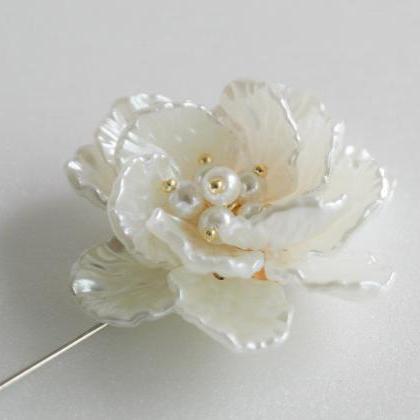 Pearl Beads Flower Men Boutonniere Lapel Pin, Tie..
