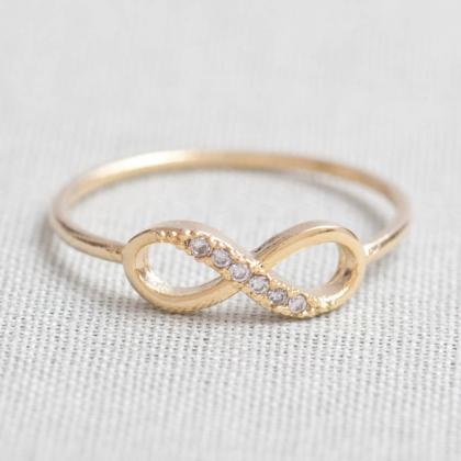 Crystal Embedded Gold Plated Infinity Ring - Size..