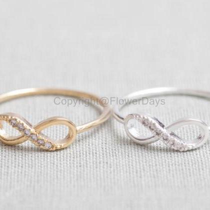 Crystal Embedded Gold Plated Infinity Ring - Size..