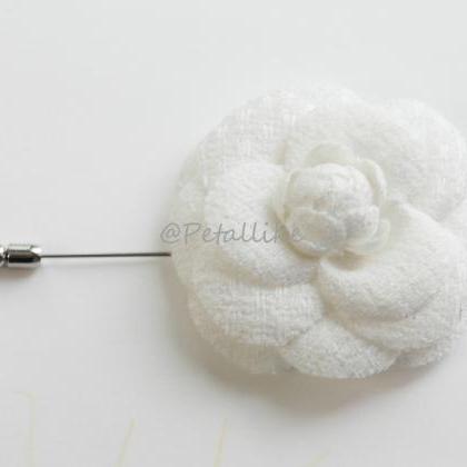 65mm White Wool Camellia Flower..