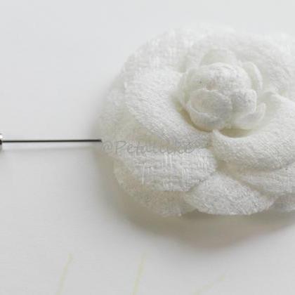 65mm White Wool Camellia Flower..