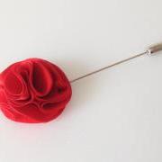 Pom pom RED Men's Flower Boutonniere / Buttonhole For Wedding,Lapel Pin,Tie Pin