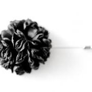 ESTHER-Black Men's flower Boutonniere/Buttonhole for wedding,Lapel pin,hat pin,tie pin