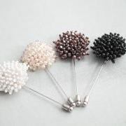 Peach pink-Pearl beaded circle Men's Flower Boutonniere / Buttonhole For Wedding,Lapel Pin,Tie Pin. It would be great 