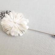 BLOSSOM Feather Ivory Flower Men's Flower Boutonniere / Buttonhole For Wedding,Lapel Pin,Tie Pin