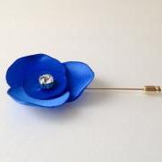 Satin petal with rhinestone Mens flower Boutonniere/Buttonhole for wedding,Lapel pin,hat pin,tie pin