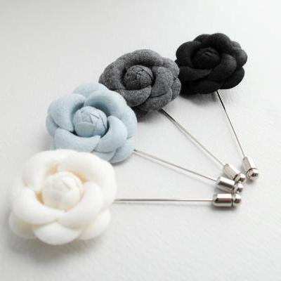Wool Camellia flower Boutonniere lapel pin