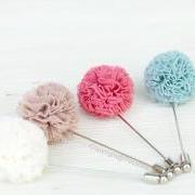 Pom pom tulle pink Men's Flower Boutonniere / Buttonhole For Wedding,Lapel Pin,Tie Pin