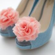 1 Pair(Set of 2)-Coral Pink Chiffon flower shoe clips for bridal wedding/Choose your color
