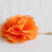 70mm Orange Chiffon Men's Flower Boutonniere / Buttonhole For Wedding,Lapel Pin,Tie Pin