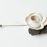 IVORY-Suede Blossom Men's Flower Boutonniere / Buttonhole For Wedding,Lapel Pin,Tie Pin