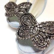 Rhinestone Crystal Butterfly Shoe clips,Set of 2 for bridal wedding