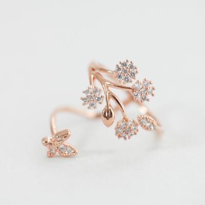 Delicate Crystal flower garden Adjustable ring in Pink Gold 