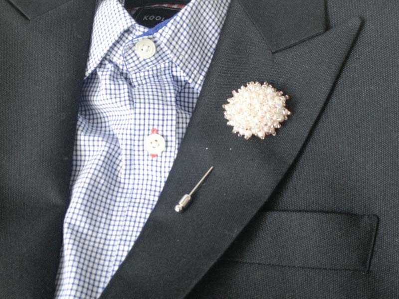 Ivory-pearl Beaded Circle Men's Flower Boutonniere / Buttonhole For Wedding,lapel Pin,tie Pin.