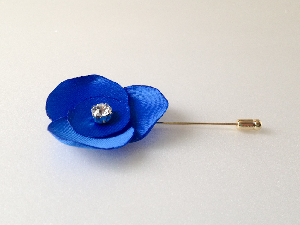 Satin Petal With Rhinestone Mens Flower Boutonniere/buttonhole For Wedding,lapel Pin,hat Pin,tie Pin
