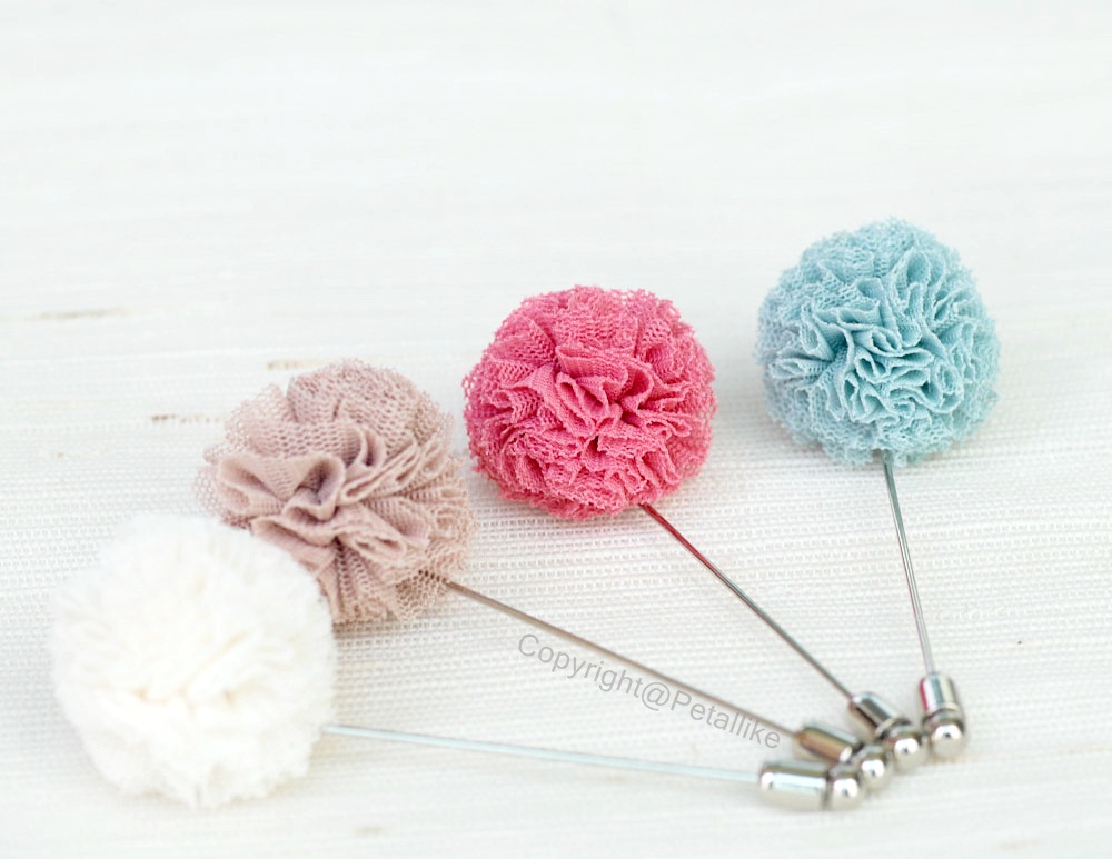Pom Pom Tulle Pink Men's Flower Boutonniere / Buttonhole For Wedding,lapel Pin,tie Pin