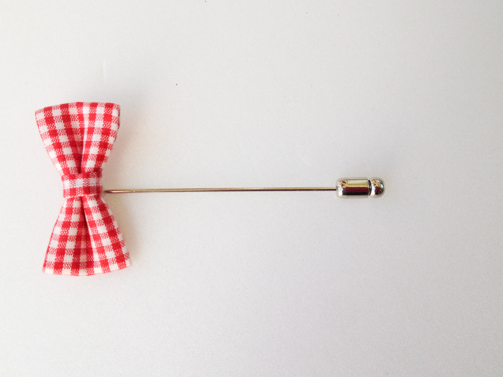 RED Gingham Mini Check Bow Men's Boutonniere/Buttonhole for wedding,Lapel pin,hat pin,tie pin