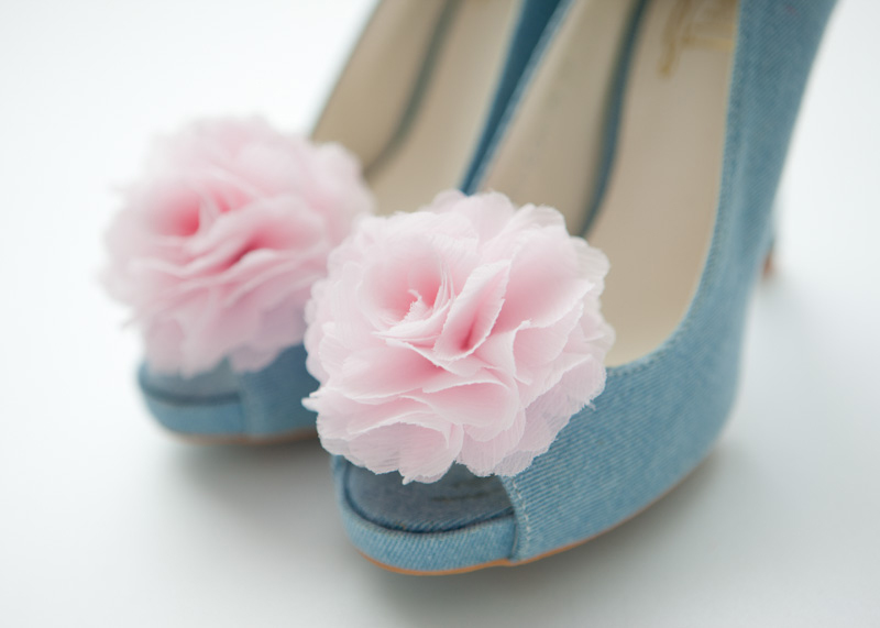 Set of 2(1pair) PALE PINK Chiffon flower shoe clips for bridal wedding/Choose your color