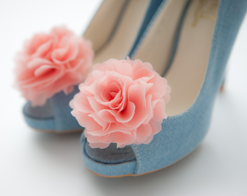 1 Pair(set Of 2)-coral Pink Chiffon Flower Shoe Clips For Bridal Wedding/choose Your Color