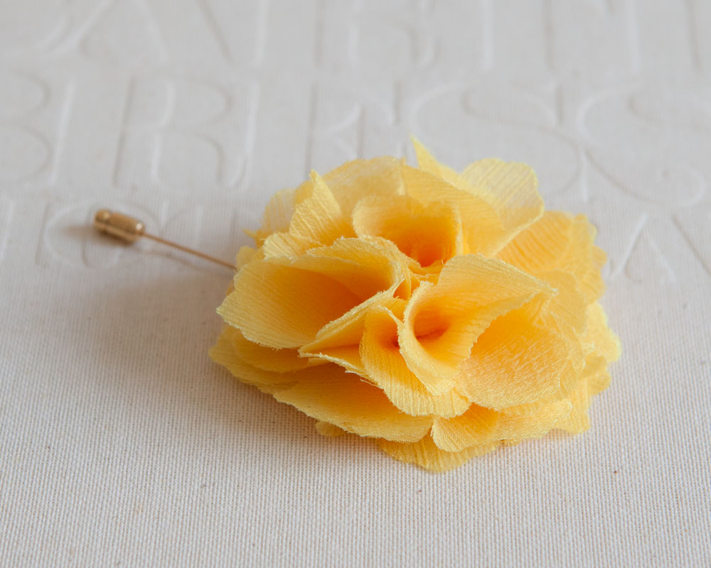 70mm Yellow Chiffon Men's Flower Boutonniere / Buttonhole For Wedding,lapel Pin,tie Pin