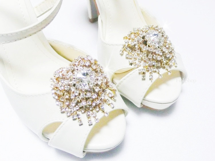 Sparkling Vintage Style Gold Plated Crystal Shoe Clips