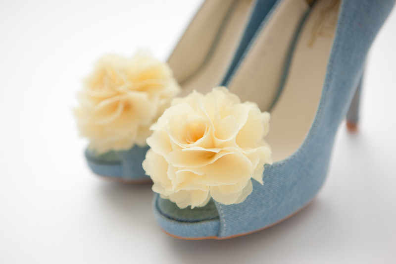 1 Pair(set Of 2)-light Yellow-chiffon Flower Shoe Clips For Bridal Wedding/choose Your Color