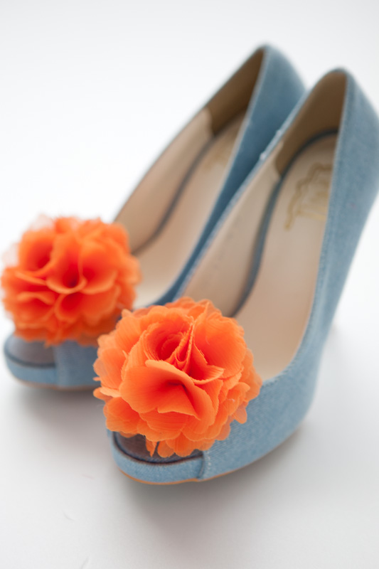 1 Pair(set Of 2)-orange-chiffon Flower Shoe Clips For Bridal Wedding/choose Your Color