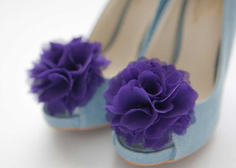 1 Pair(Set of 2)-deep purple-Chiffon flower shoe clips for bridal wedding/Choose your color