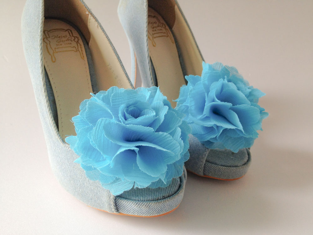1 Pair (set Of 2) Aqua Blue Chiffon Flower Shoe Clips For Bridal Wedding /choose Your Color