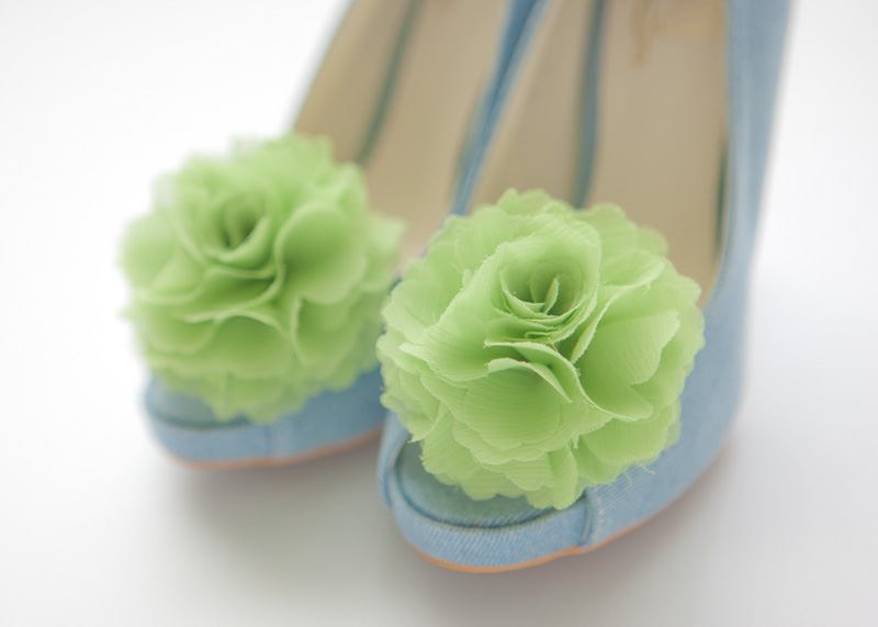 1 Pair (set Of 2) Light Green(lime Green) Chiffon Flower Shoe Clips For Bridal Wedding /choose Your Color