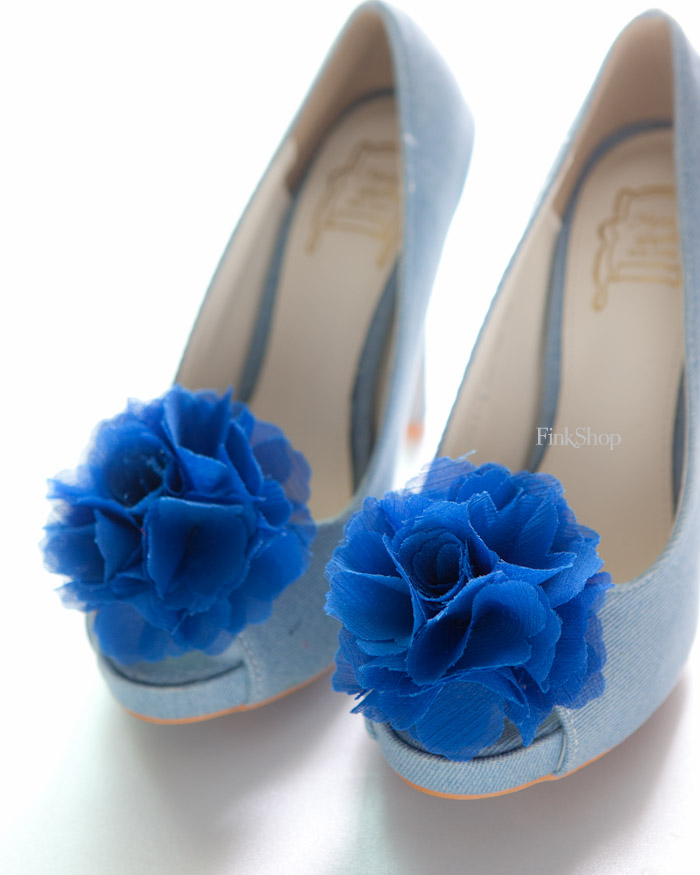 1 Pair (set Of 2) Royal Blue Chiffon Flower Shoe Clips For Bridal Wedding /choose Your Color